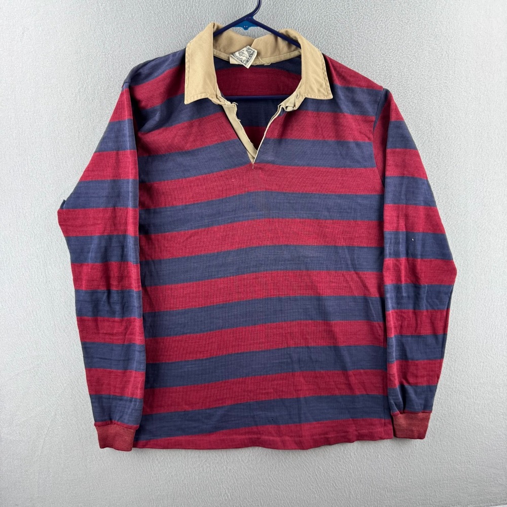 Vintage Campus Rugby Shirt Mens XL 80s Dacron Blend Long Sleeve Polo USA MADE